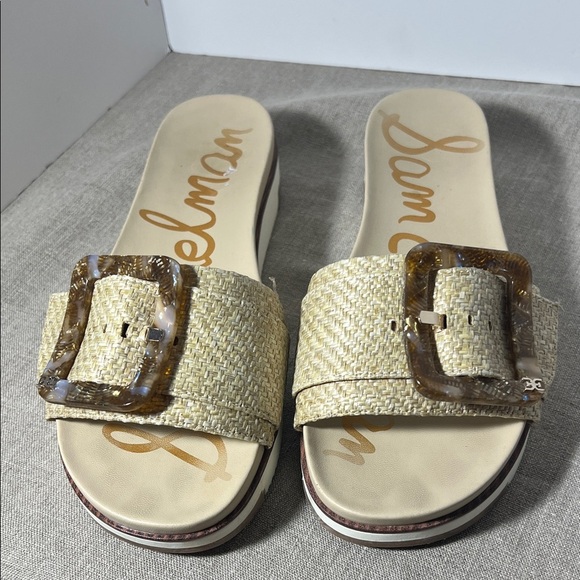 Sam Edelman Beige Slide Sandals with Brown Buckle 9W. SH153 - Picture 2 of 10